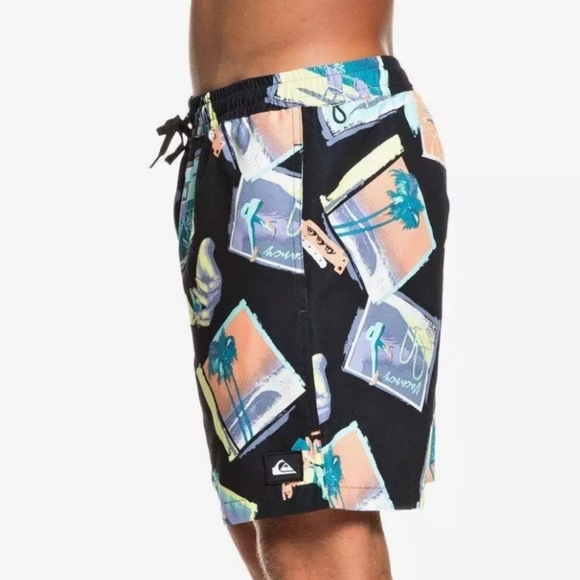 QUIKSILVER VACANCY VOLLEY 16" SWIM SHORTS BLACK SIZE LARGE - Picture 2 of 10